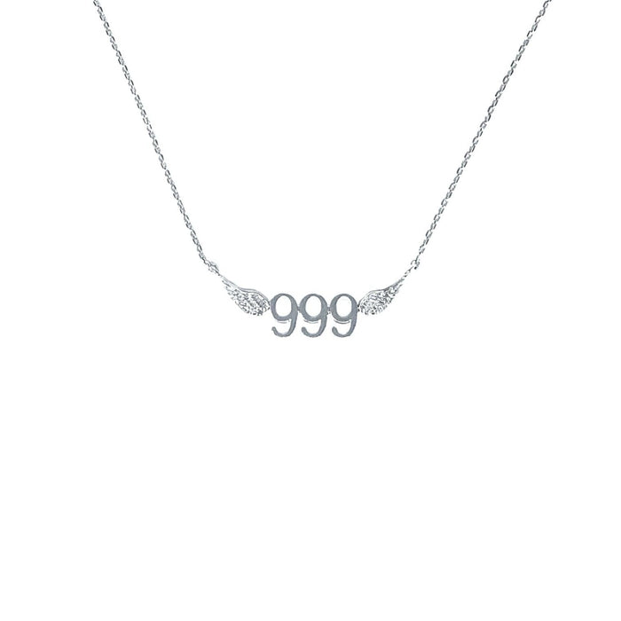 999 Angel Number Necklace (Silver) Necklaces Crystals