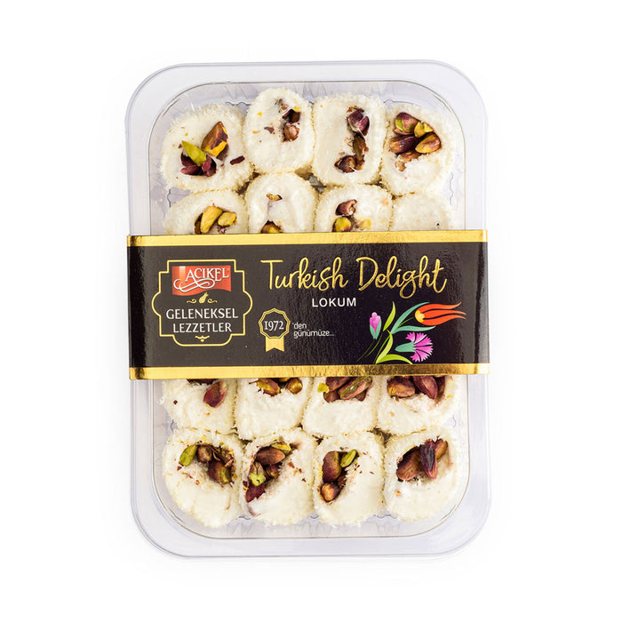Discover the rich tradition of Turkish sweets with Acikel Sultan Sarma Pistachio Turkish Delight.