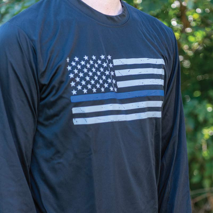 Athletic, Dry-Wicking, Polyester, Thin Blue Line Classic Long Sleeve Shirt