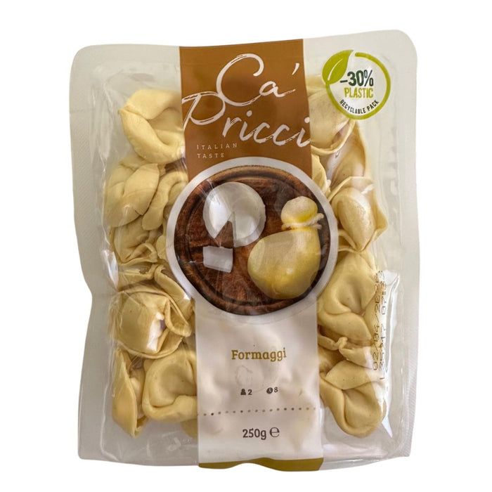 Ca Pricci Tortellini brings the rich taste of Italian-style stuffed pasta to your table, made with high-quality durum wheat semolina and a flavorful cheese blend including ricotta, provolone, Grana Padano, and gorgonzola.