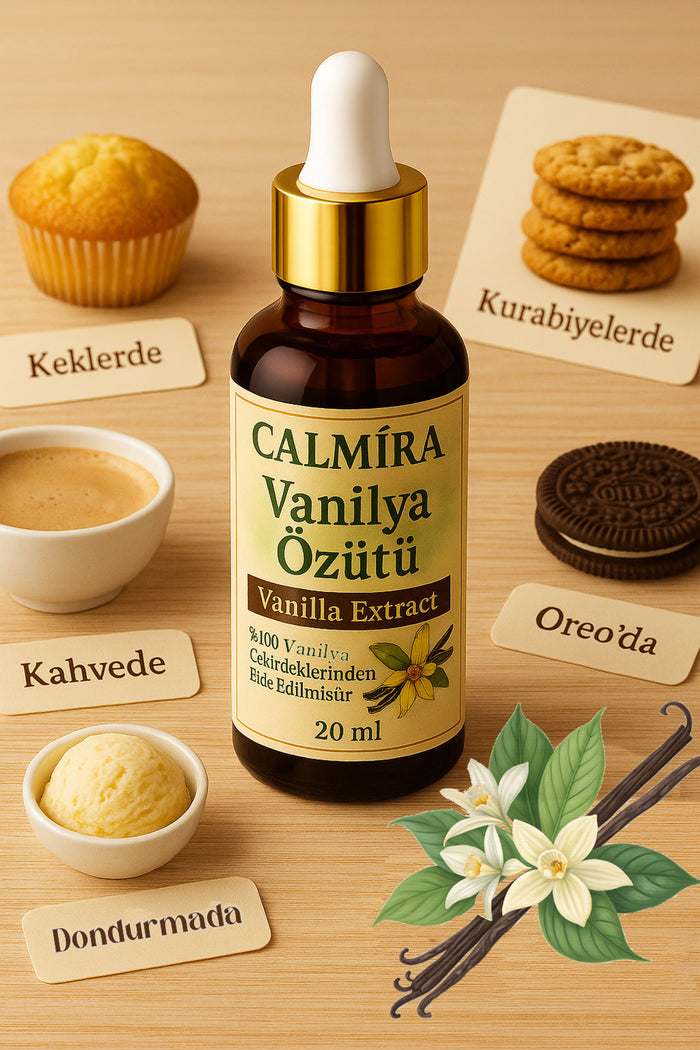 Calmira Vanilla Extract brings the rich, smooth aroma of real vanilla to your kitchen in a convenient 20 ml bottle.