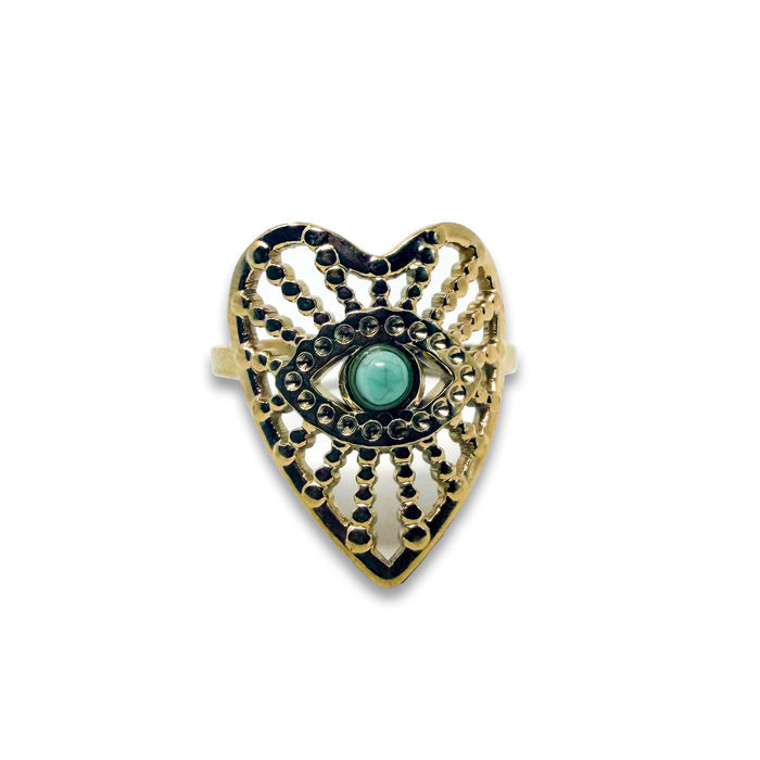 Evil Eye Heart Adjustable Ring Ring -Crystal Whse
