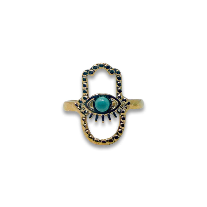 Hamsa Evil Eye Adjustable Ring Ring -Crystal Whse