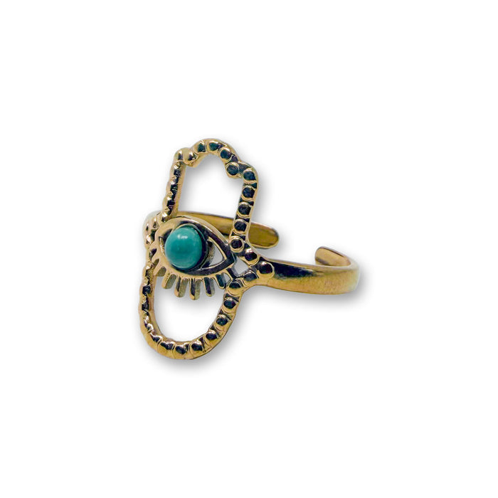 Hamsa Evil Eye Adjustable Ring Ring -Crystal Whse