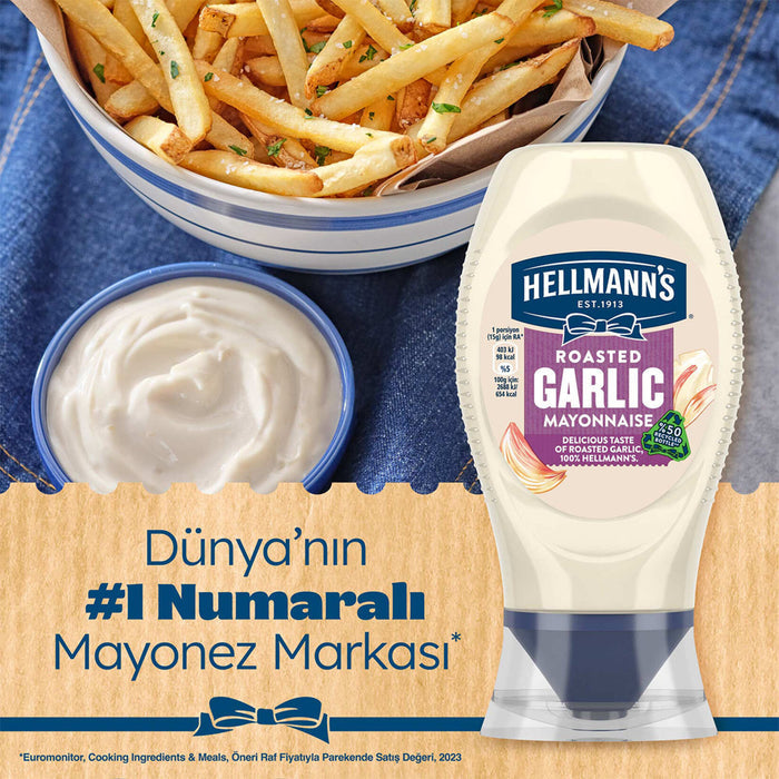 Hellmann's Garlic Mayonnaise brings together the creamy richness of classic mayo with the bold flavor of real garlic.