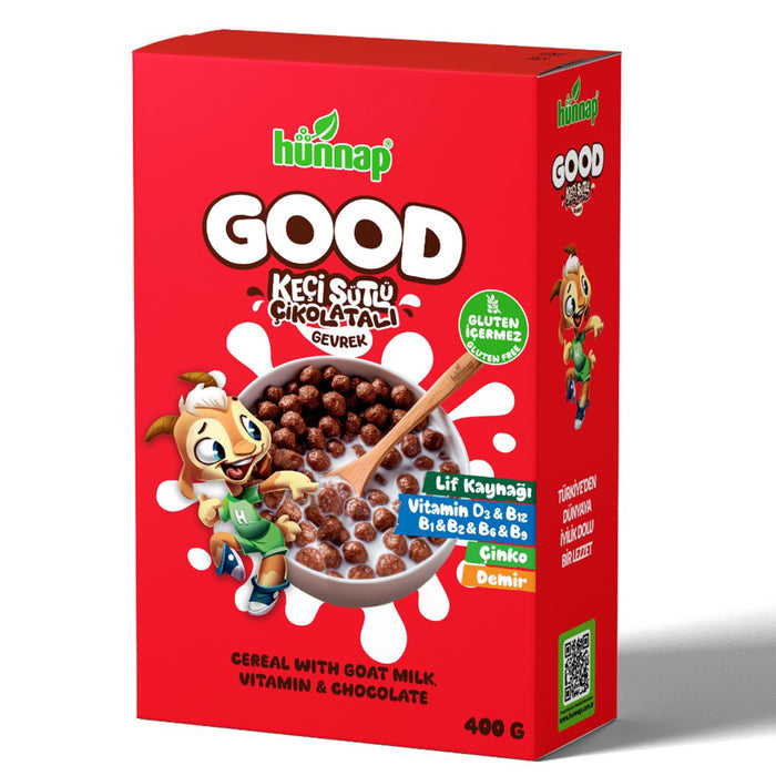 Start your morning with the delicious crunch of Hunnap Good Keci Sutlu Cikolatali Gluten-Free Cereal.