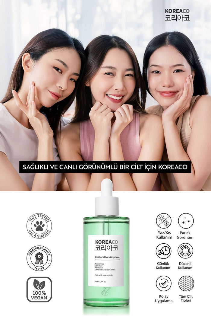 KOREACO Centella & Cica & Ceramide Repair Brightening Ampoule is a lightweight yet intensive skin-repairing ampoule designed to support the moisture barrier and deliver up to 24-hour hydration.