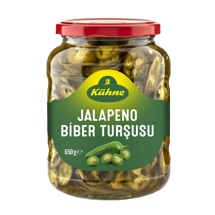 Add bold heat and tangy crunch to your favorite meals with Kuhne Sliced Jalapeno Pepper Pickles.
