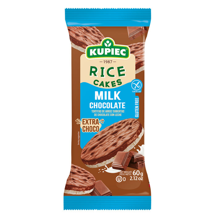 Enjoy a deliciously light and crispy snack with Kupiec Milk Chocolate Rice Cakes.