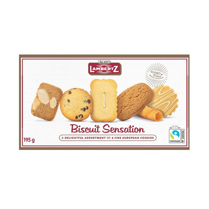 Lambertz Biscuit Sensation offers a delightful mix of premium European biscuits, blending crunchy textures with rich chocolate and nutty flavors.