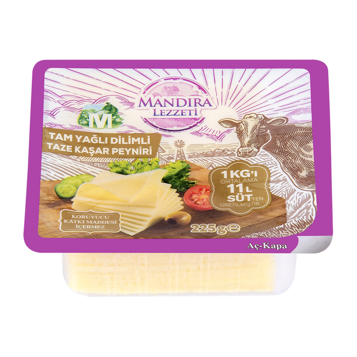 Mandıra Lezzeti Tam Yağlı Dilimli Taze Kaşar Peyniri brings the rich, creamy taste of traditional Turkish kashar cheese straight to your table.