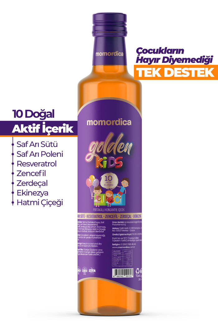 Momordica Golden Kids Orange Flavored Herbal Concentrate Blend is a specially crafted liquid formula made with a blend of 10 natural herbs, developed for children.