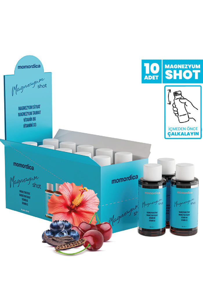MOMORDICA Magnesium Shot is a convenient liquid supplement formulated with Magnesium (Citrate and Taurate forms), Vitamin B6 (Pyridoxine), and Vitamin D3 (Cholecalciferol).
