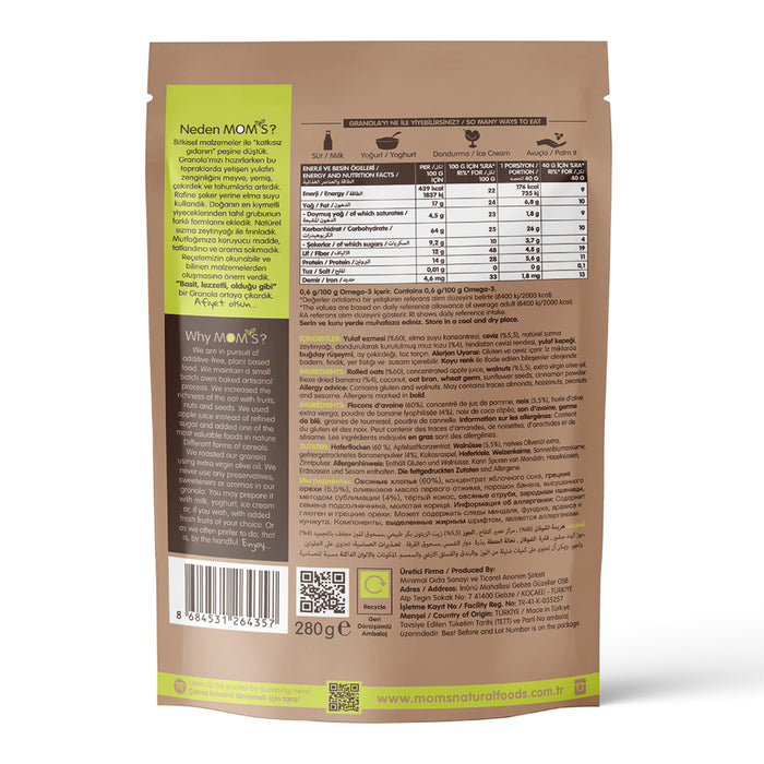 Start your morning with the wholesome taste of Mom's Natural Foods Banana & Walnut Granola.