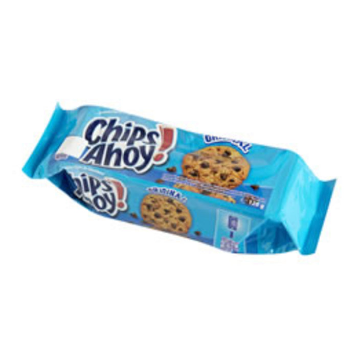 Enjoy the classic taste of Nabisco Chips Ahoy Chocolate Chip Cookies, packed with rich chocolate chips and a satisfying crunch in every bite.