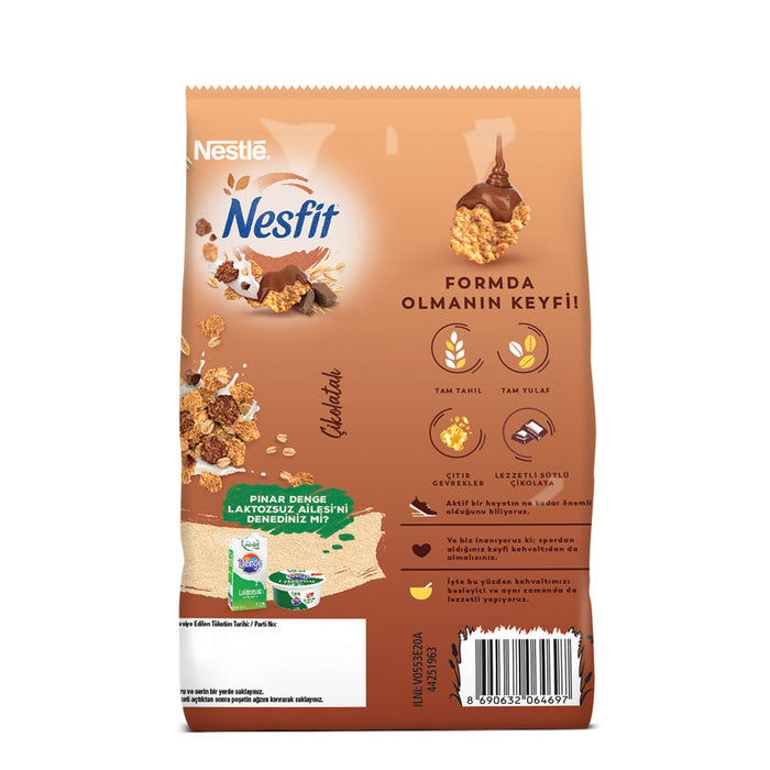 Start your morning with the rich taste of Nesfit Cikolatali Cereal, made with whole grains and real chocolate pieces for a balanced and satisfying breakfast.
