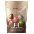 Discover a colorful mix of milk and white chocolate coated strawberry dragees by Patiswiss.