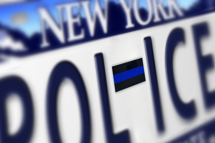 Reflective Thin Blue Line License Plate Stickers, 1 x .1.5 Inches, 6 Pack