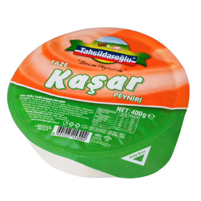Tahsildaroğlu Taze Kaşar Peyniri is a semi-hard, mild and smooth Turkish fresh kasar cheese made from pasteurized cow’s milk.
