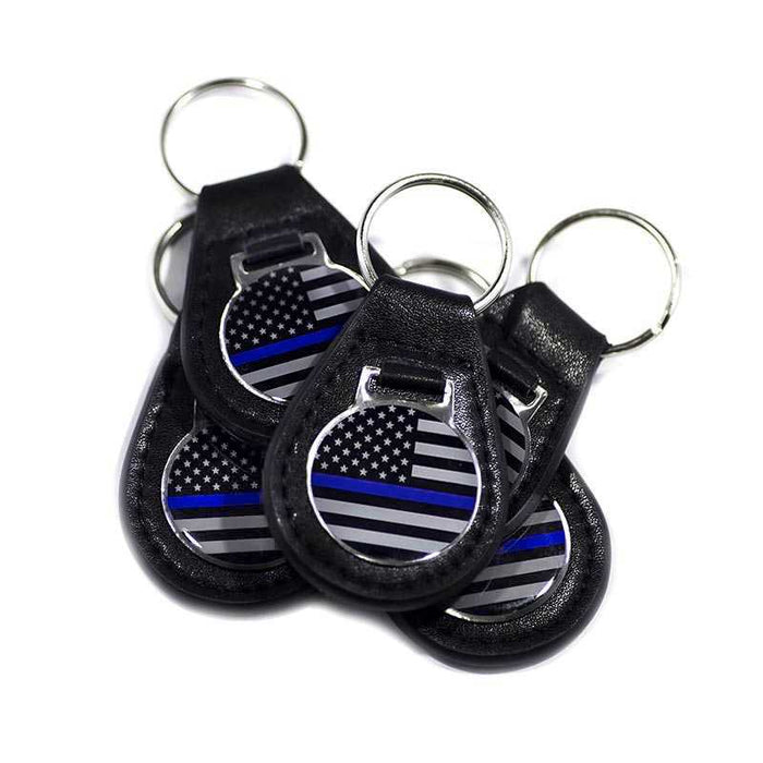 Thin Blue Line Leather Keychain