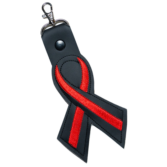 Thin Red Line Leather Ribbon Keychain