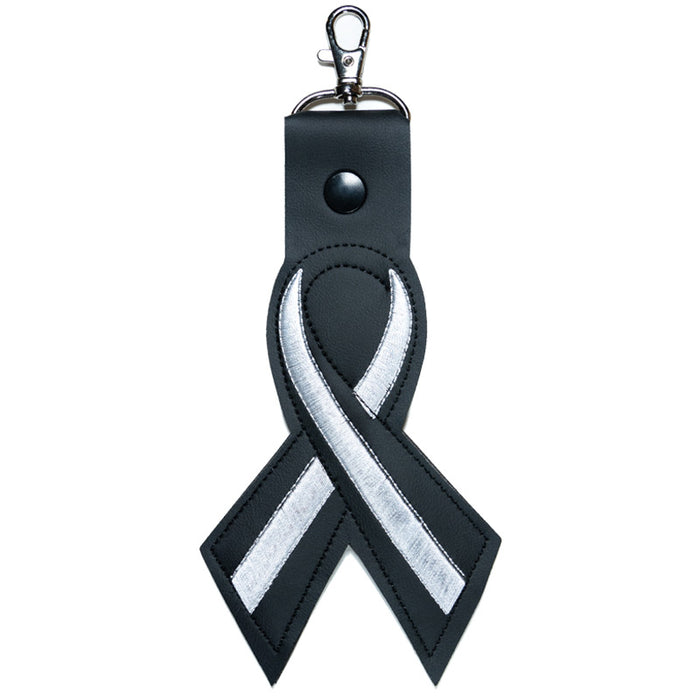 Thin White Line Leather Ribbon Keychain