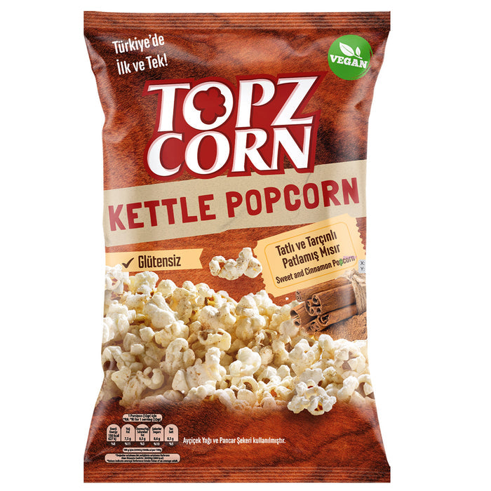 Topzcorn Sweet & Cinnamon Gluten-Free Kettle Popcorn brings together the comforting warmth of cinnamon and the satisfying crunch of kettle-popped corn.