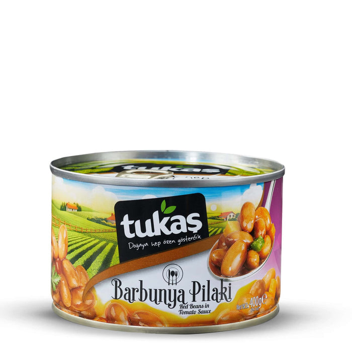 Tukas Barbunya Pilaki is a classic Turkish-style dish made with tender red kidney beans slow-cooked in a savory tomato and vegetable sauce.