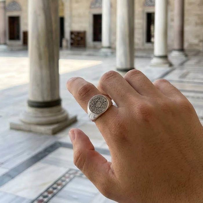 Turkish Sterling Silver Mens Ring with Seal of Solomon is a bold expression of history, symbolism, and craftsmanship.
