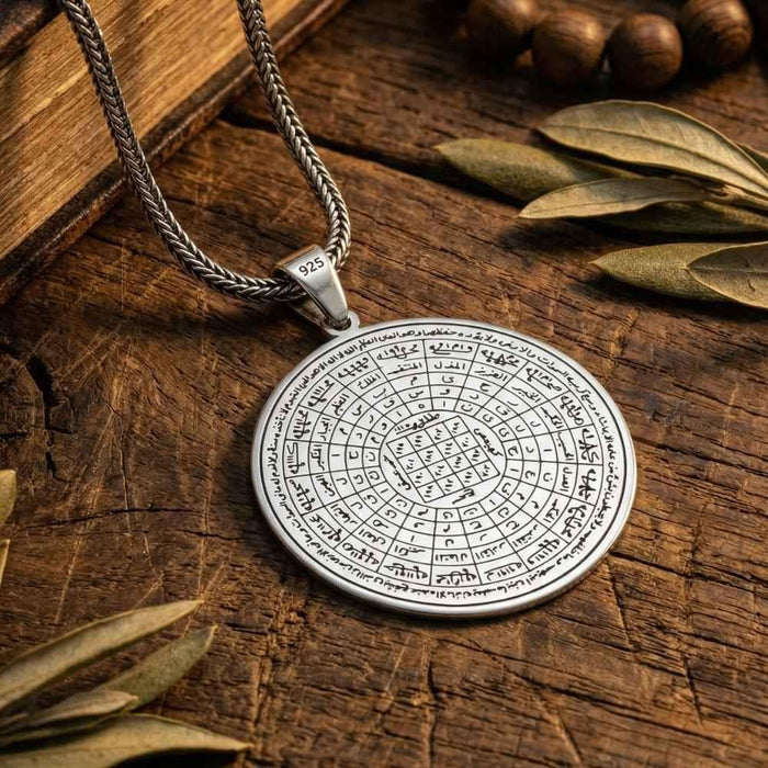 Rooted in centuries of spiritual artistry, this Turkish Sterling Silver Necklace with Cennetul Esma Engraving features a beautifully detailed sacred inscription inspired by the Cennetul Esma prayer.