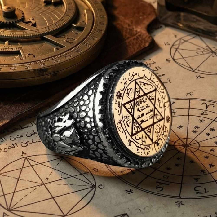 Turkish Sterling Silver Ring with Seal of Solomon is a bold statement piece inspired by Ottoman symbolism and traditional metal artistry.