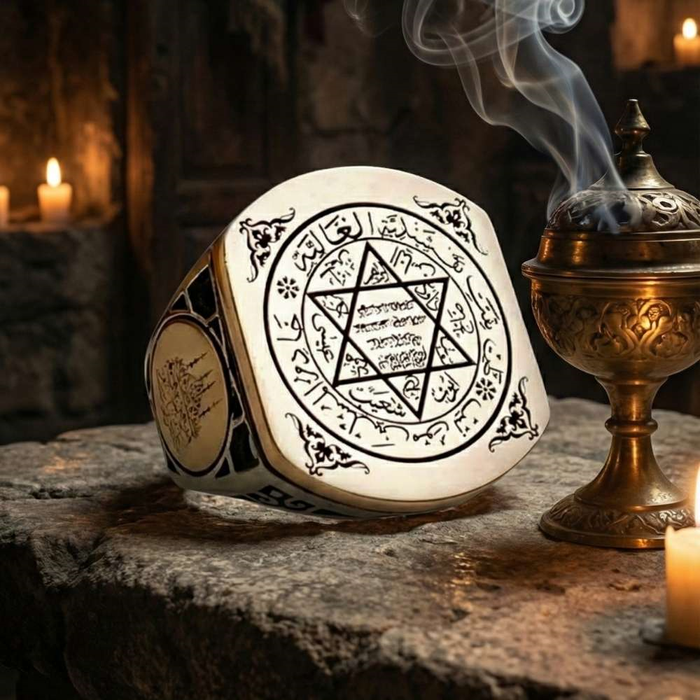 Discover the spiritual depth and bold presence of this Turkish Sterling Silver Ring with Seal of Solomon, crafted from solid 925 Sterling Silver and detailed with the revered Seal of Solomon symbol.