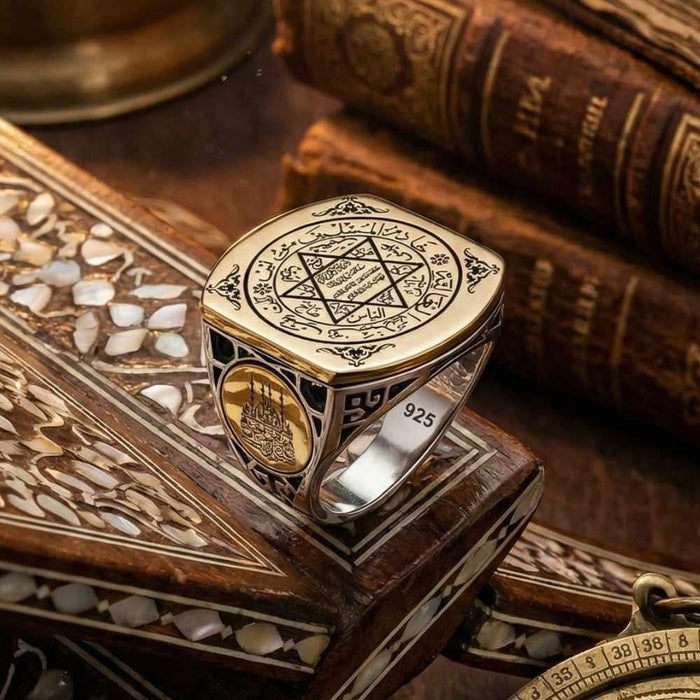 Discover the spiritual depth and bold presence of this Turkish Sterling Silver Ring with Seal of Solomon, crafted from solid 925 Sterling Silver and detailed with the revered Seal of Solomon symbol.