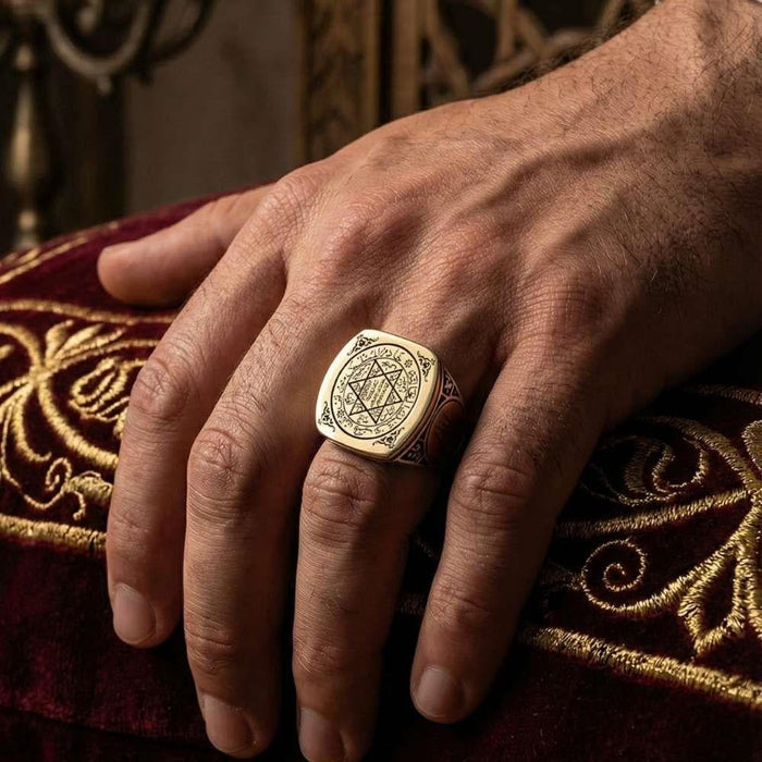 Discover the spiritual depth and bold presence of this Turkish Sterling Silver Ring with Seal of Solomon, crafted from solid 925 Sterling Silver and detailed with the revered Seal of Solomon symbol.