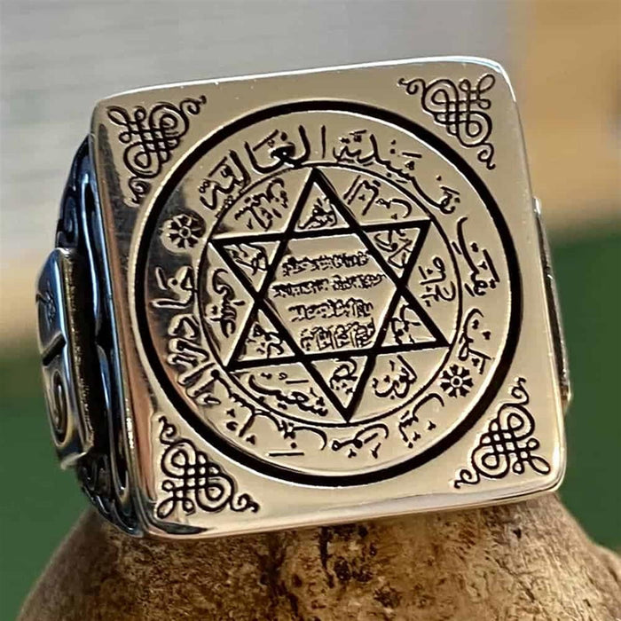 Rooted in centuries of Anatolian tradition, this Turkish Sterling Silver Ring with Seal of Solomon carries one of the most recognized sacred motifs in Islamic art.