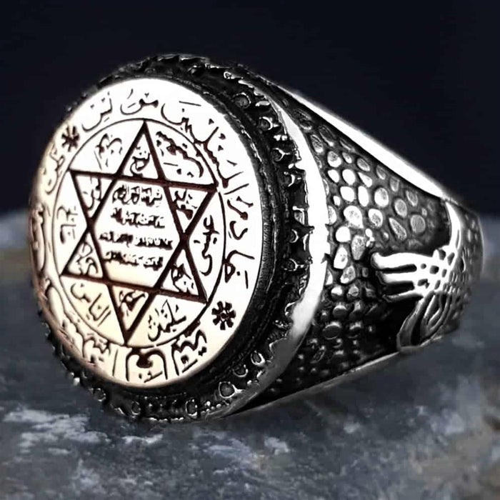 Turkish Sterling Silver Ring with Seal of Solomon is a bold statement piece inspired by Ottoman symbolism and traditional metal artistry.