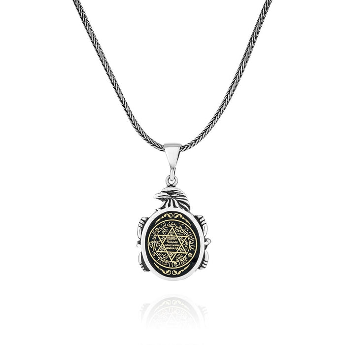 The Turkish Sterling Silver Seal of Solomon Necklace with Eagle Motif brings together powerful symbolism and refined craftsmanship.