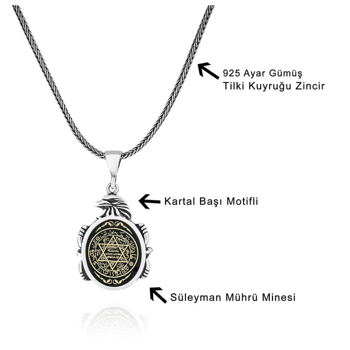 The Turkish Sterling Silver Seal of Solomon Necklace with Eagle Motif brings together powerful symbolism and refined craftsmanship.