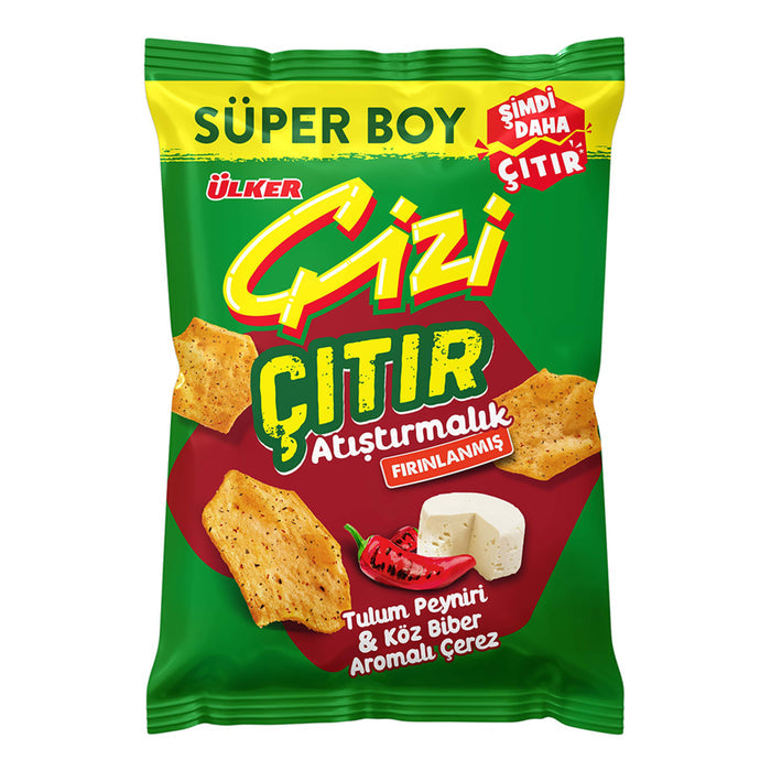 Enjoy the bold, savory flavor of Ulker Cizi Crispy Tulum Cheese & Roasted Pepper Crackers—a satisfying snack that brings the rich tastes of Türkiye to your pantry.