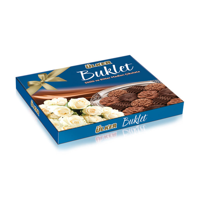 Ulker Ebru Buklet Chocolate Assortment brings together a refined selection of milk and dark chocolates in an elegant gift-style presentation.