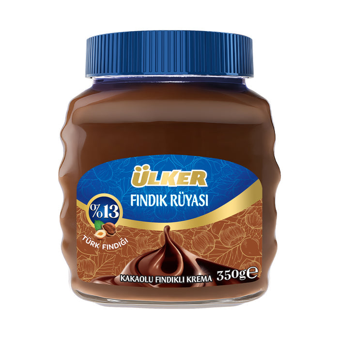Ulker Findik Ruyasi Hazelnut Cocoa Spread brings together roasted hazelnut puree and rich cocoa for a smooth, creamy breakfast favorite.