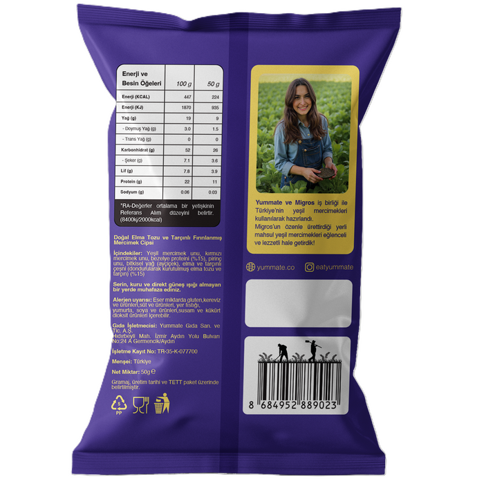 Yummate Apple Cinnamon Lentil Chips bring a naturally sweet and savory twist to your snack time.