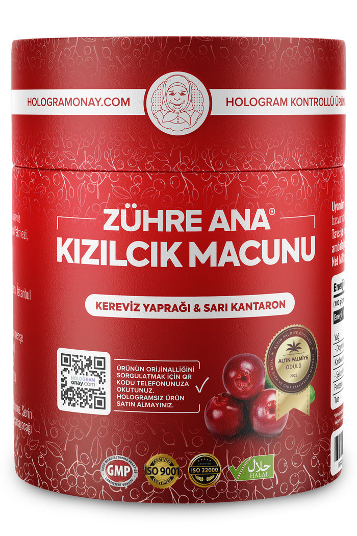 Zühre Ana Kızılcık Macunu is a traditional herbal fruit paste crafted with a rich blend of ingredients inspired by centuries-old Anatolian recipes.