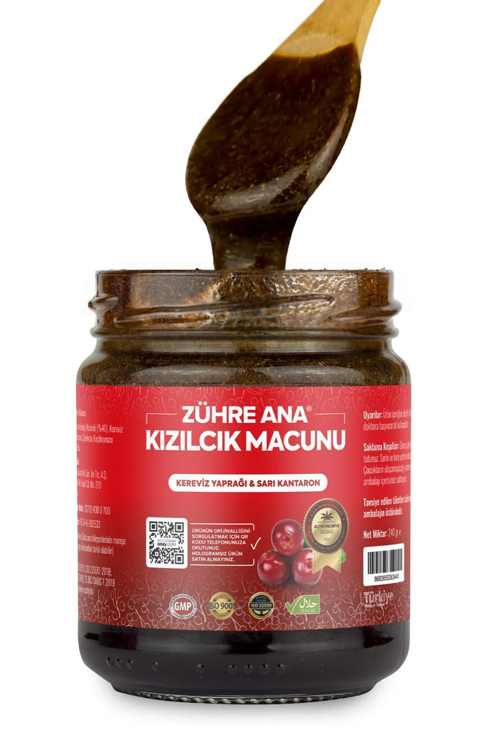 Zühre Ana Kızılcık Macunu is a traditional herbal fruit paste crafted with a rich blend of ingredients inspired by centuries-old Anatolian recipes.