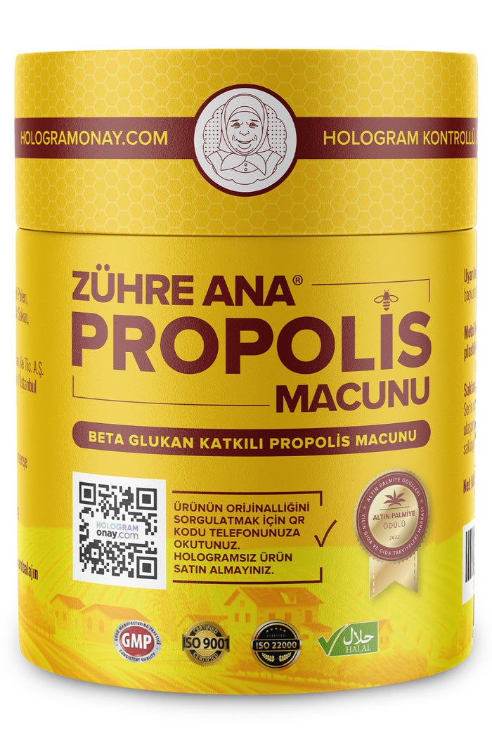 Zuhre Ana Propolis Paste with Beta Glucan and Ginseng is a traditional herbal blend crafted with nutrient-rich bee products and botanical extracts.