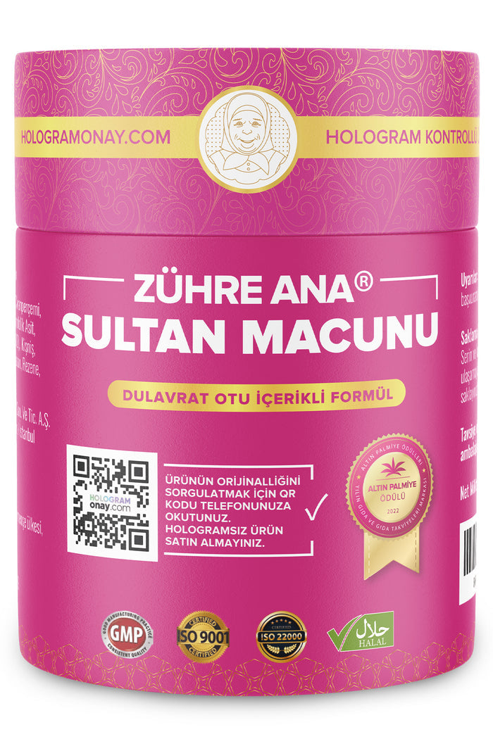 Zuhre Ana Sultan Herbal Paste is a traditional Turkish herbal macun carefully crafted with a blend of time-honored botanicals including burdock (Dulavrat Otu), chasteberry (Hayit), and yarrow (Civanperçemi).